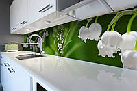 Кухонный фартук Ландыши (виниловая пленка наклейка скинали ПВХ) лесные Цветы Зеленый 60х200 см