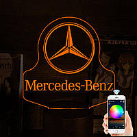 Акриловый 3D светильник-ночник Mercedes-Benz от смартфона