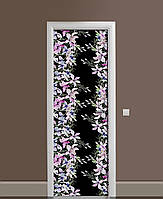 Виниловые наклейки на дверь Мелкие полевые цветы ПВХ пленка с ламинацией 60х180см цветы Черный