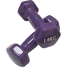 Гантелі по 1кг для фітнесу з вініловим покриттям 2шт, 1пара загальна вага 2кг, фіолетовий, BS, фото 4