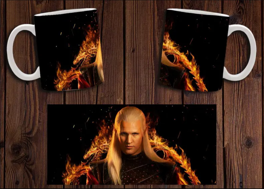 Чашка біла керамічна з принтом "Дим Дракона" House of the Dragon ABC