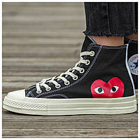 Чоловічі / жіночі кеди Converse x Comme des Garsons Play Chuck Black High, високі кросівки конверс ком де гарсон плей чак