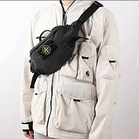 Чоловіча бананка Stone Island dark grey YKK Сумка поясна рефлектив з регульованим ремінцем 3 відділення