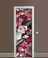 Вінілова наклейка на двері Бетонні Квіти Мозаїка ПВХ плівка з ламінуванням 60х180см Текстура Сірий