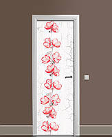 Виниловые наклейки на дверь Алый акцент цветы ПВХ пленка с ламинацией 60х180см текстура Серый
