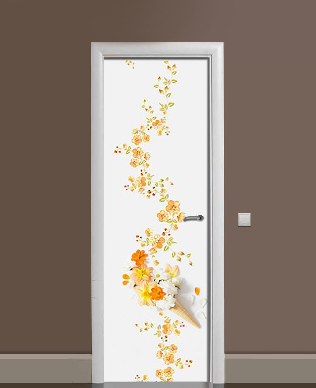 Вінілові наклейки на двері Квіткове морозиво ПВХ плівка з ламінуванням 60х180см Абстракція Білий