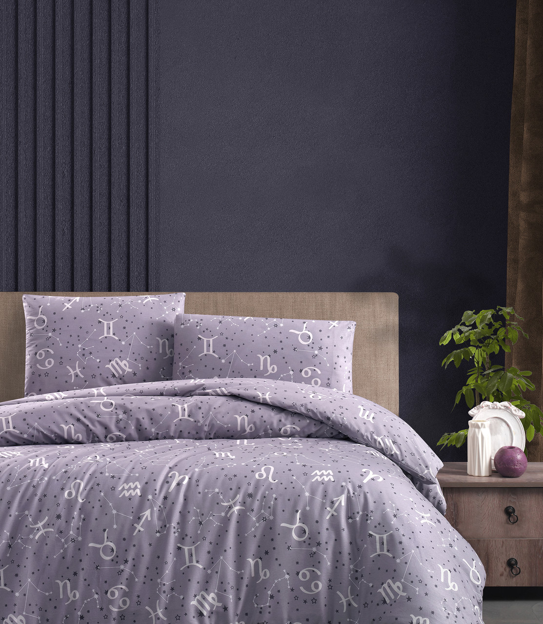 Турецька Постільна білизна First Choice Homesko Goodnight Lavender 200х220см (Простирадло на резинці)