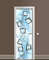 Декоративна наклейка на двері Вода з льодом Кубики ПВХ плівка з ламінуванням 60х180см Текстура Блакитний