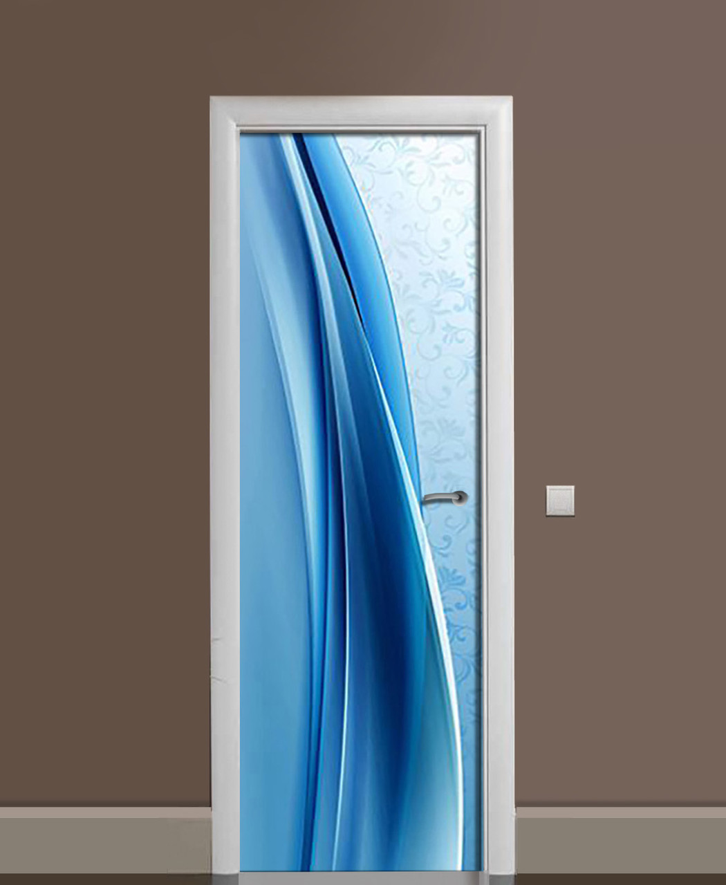 Вінілові наклейки на двері Блакитний Шовк Орнамент ПВХ плівка з ламінуванням 60х180см Текстура Синій