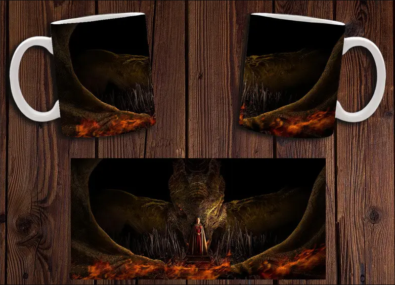 Чашка біла керамічна з принтом "Дим Дракона" House of the Dragon ABC