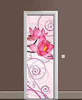 Декоративна наклейка на двері Лотоси Рослинні Завитки ПВХ плівка з ламінуванням 60х180см квіти Рожевий