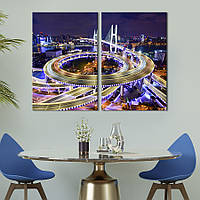 Картина на холсте для интерьера KIL Art диптих Автомагистраль Шанхая 165x122 см (404-2) z111-2024