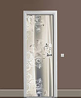 Виниловая наклейка на дверь Серебряная гравюра ПВХ пленка с ламинацией 60х180см Абстракция