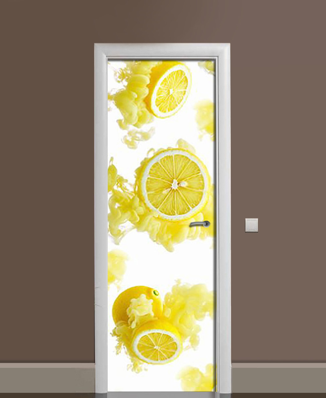 Вінілова наклейка на двері Яскраві Лимони цитруси ПВХ плівка з ламінуванням 60х180см Їжа Жовтий