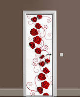 Декоративна наклейка на двері 3Д Троянди Завитки ПВХ плівка з ламінуванням 60х180см Квіти Червоний