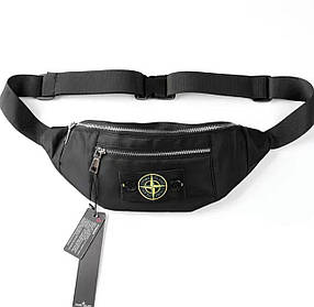Чоловіча сумка бананка Stone Island Black YKK поясна чорна з регульованим ремінцем 3 відділення