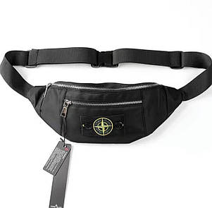 Чоловіча сумка бананка Stone Island Black YKK поясна чорна з регульованим ремінцем 3 відділення, фото 1