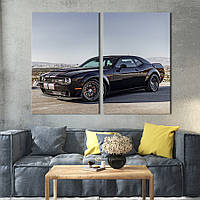 Картина на холсте для интерьера KIL Art диптих Чёрный Dodge Challenger SRT Demon 165x122 см (110-2) z111-2024