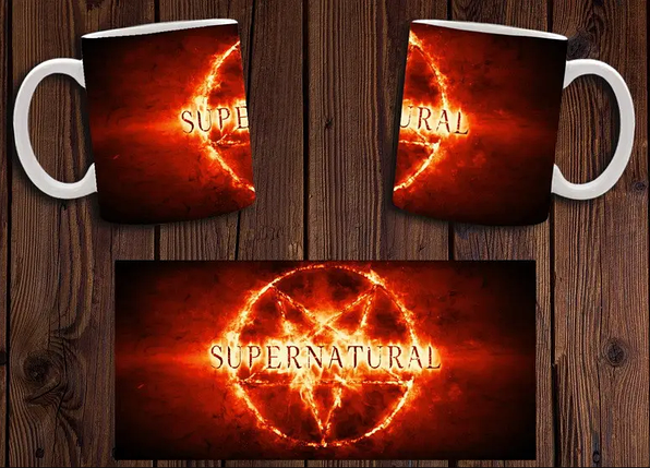 Чашка біла керамічна з принтом "Надприродні" Supernatural ABC, фото 1