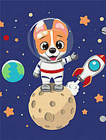 Картина по номерам "Корги в космосе" 30x40 3v1 Рисование Живопись Раскраски (Для детей)