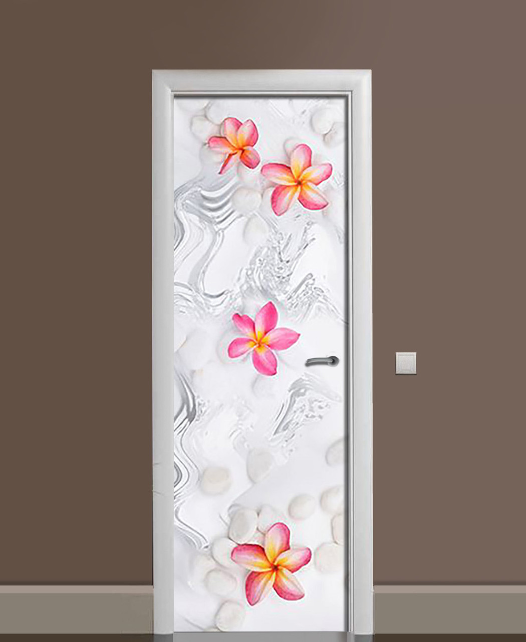 Вінілова наклейка на двері Гавайські квіти Камені ПВХ плівка з ламінуванням 60х180см Текстура Сірий