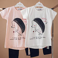 Костюм для девочки с лосинами и футболкой с ежиками