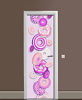 Декоративна наклейка на двері Бузкові пончики ПВХ плівка з ламінуванням 60х180см Їжа Фіолетовий