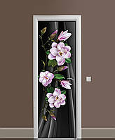Декоративная наклейка на двери Цветущая магнолия ПВХ пленка с ламинацией 60х180см Цветы Розовый