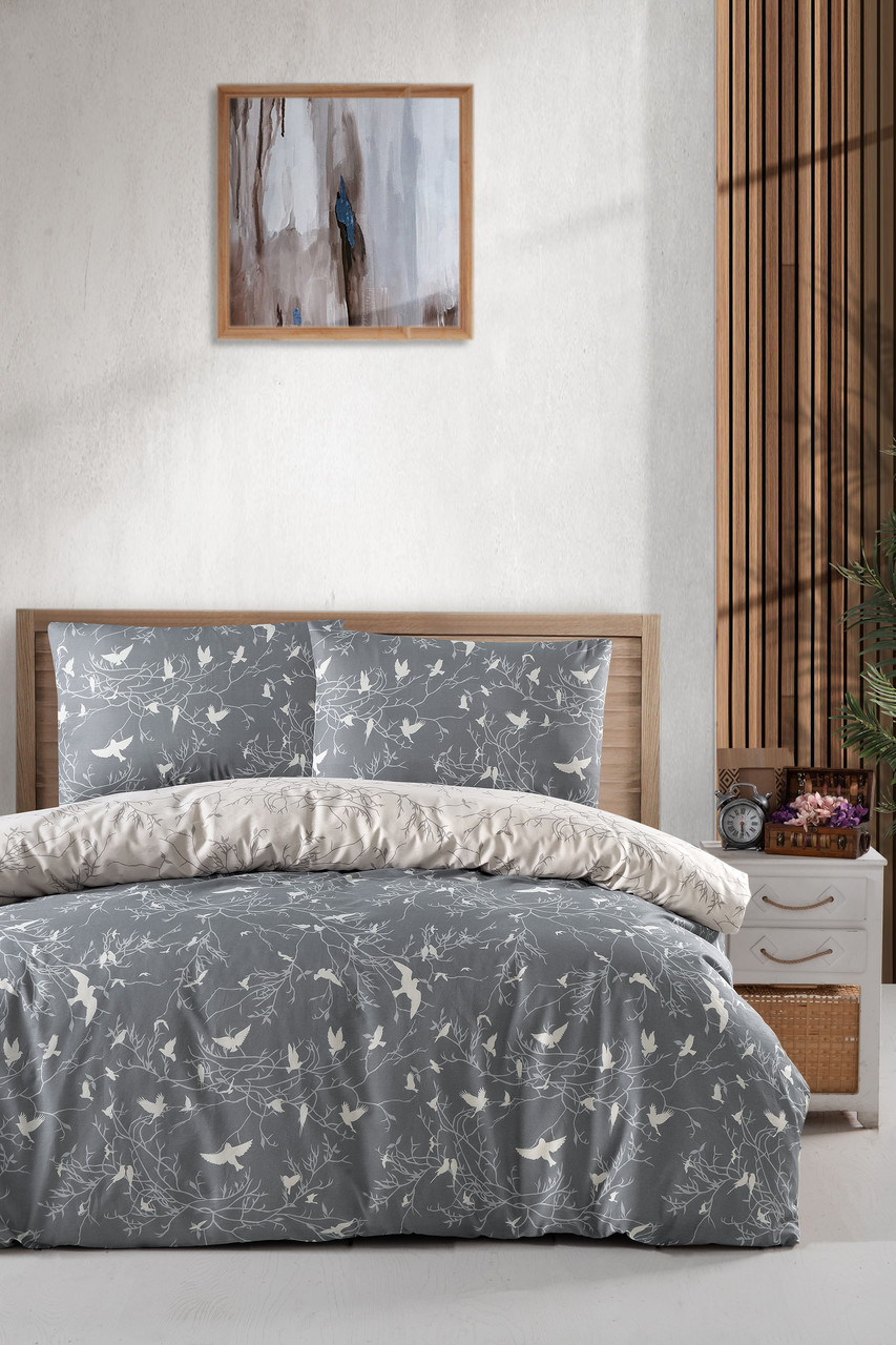 Турецька Постільна білизна First Choice Homesko Freedom Grey 200х220см (Простирадло на резинці)