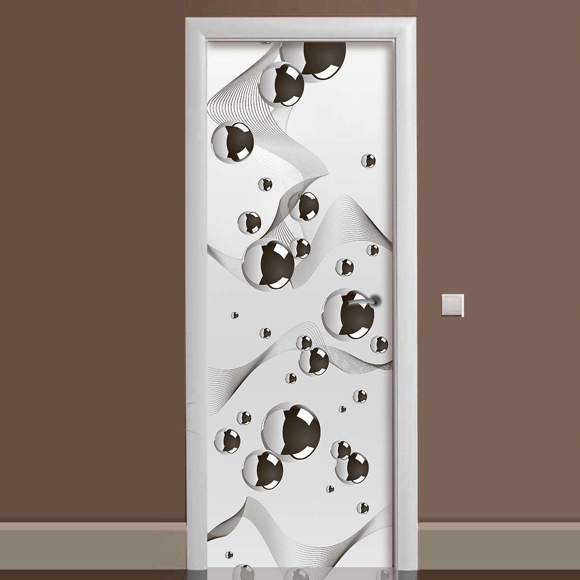 Вінілова наклейка на двері Сталеві кулі Геометрія ламінована подвійна ПВХ плівка сірий 60х180 см