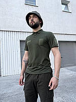 Футболка Поло Cast хакі oliva качественная, Тактическая летняя футболка с липучками для ВСУ