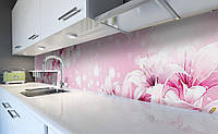 Кухонный фартук Нежные Лилии (виниловая наклейка для кухни ПВХ пленка скинали) Цветы Розовый 60х200 см