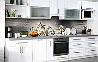 Кухонный фартук Бронзовые цветы пленка скинали ПВХ 60х200 см Абстракция Серый