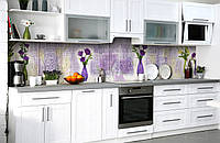 Виниловый кухонный фартук Потертое дерево (наклейка для кухни ПВХ скинали) цветы доски Текстура Фиолетовый