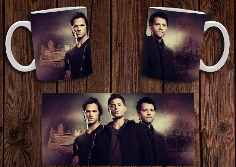 Чашка біла керамічна з принтом "Надприродні" Supernatural ABC