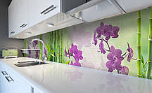 Вініловий кухонний фартух 3Д бамбук Орхідеї (наклейка для кухні ПВХ плівка скіналі) квіти Природа Зелений