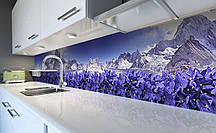 Вініловий кухонний фартух Фіалки Гори (наклейка для кухні ПВХ плівка скіналі) квіти Природа Фіолетовий