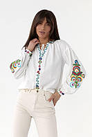 Женская свободная блуза вышиванка с орнаментом разноцветным и длинными рукавами (р. 42-46) 82BL1030