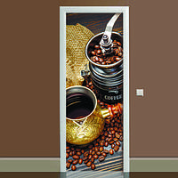 Наклейка на двері Кава 01 (повнокольоровий фотодрук плівка для дверей) подвійна ламінована 60х180 см