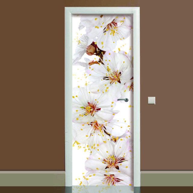 Наклейка на двері Квіти вишні (повнокольоровий фотодрук плівка для дверей) подвійна ламінована 60х180 см