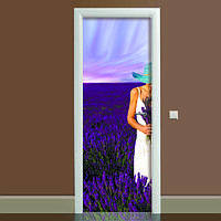 Наклейка на дверь Лаванда (полноцветная фотопечать пленка для двери) ламинированная двойная 60х180 см