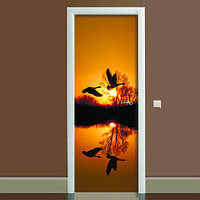 Наклейка на дверь Журавли (полноцветная фотопечать пленка для двери) ламинированная двойная 60х180 см