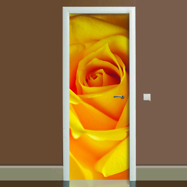 Наклейка на двері Троянда (фотодрук плівка для дверей жовта квіти бутони троянд пелюстки 60х180 см