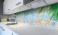 Вініловий кухонний фартух Морські зірки 02 (наклейка для кухні ПВХ плівка скіналі) пальми пісок Море Блакитний