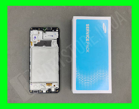 Дисплей Samsung A225 Black А22 2021 4G (GH82-26047A) сервісний оригінал у складі з рамкою (переклеєне скло), фото 2