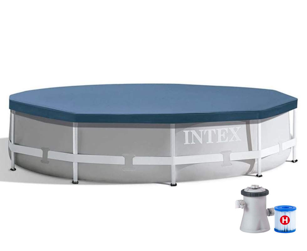 Басейн каркасний 305 см Intex 26700 з тентом для басейну 28030 та фільтр насосом