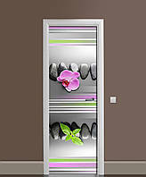 Наклейка на двері Лінії (плівка ламінована ПВХ самоклеюча) орхідея каміння геометрія Сірий 60х180 см