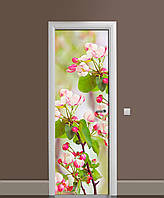 Наклейка на двері Рожеві Квіти вишні (плівка самоклеюча ПВХ ламінована) вишневі гілки 60х180 см