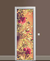 Наклейка на двери Фото Розы (пленка самоклеющаяся ламинированная ПВХ) сепия кусты цветы Бежевый 60х180 см