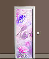 ПВХ наклейка на двері Ранкові Півонії (плівка самоклеюча ламінована ПВХ) квіти Рожевий 60х180 см